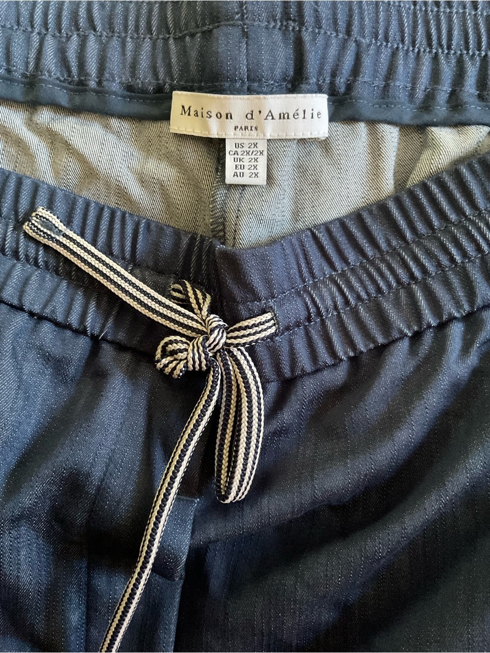 Anthropologie Women’s Maison d’Amelie Navy Drawstring Relaxed Trousers - Picture 4 of 9